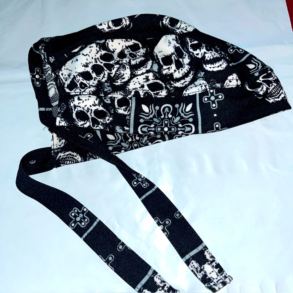NEW Black white SKULL BIKER DOO Rag Cap Flydanna Durag Headwrap Bandanna Warrior